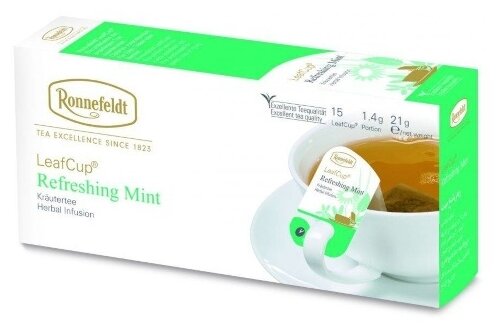 Ronnefeldt Чай LeafCup Refreshing Mint освежающая мята листовая с лимонником в сашетах на чашку 15 шт х 14 г.