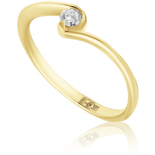 Кольцо помолвочное 1RBC, желтое золото, 585 проба, бриллиант, размер 17.25