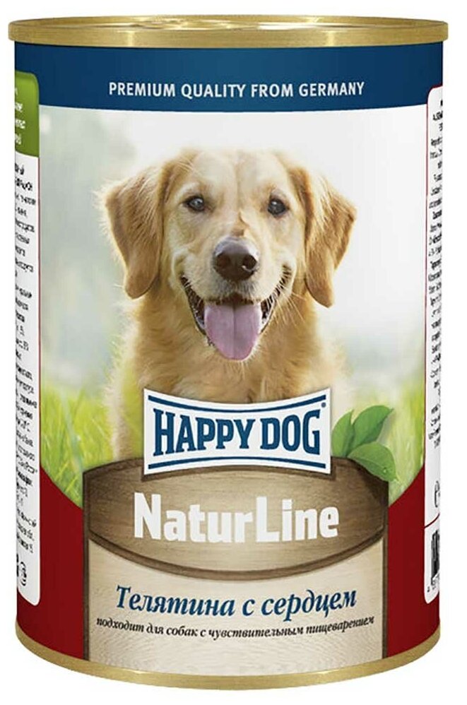Консервы для собак Happy Dog телятина и сердце natur line 410г