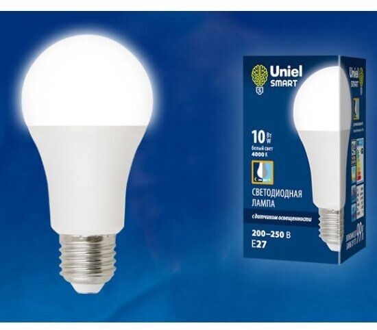 Светодиодная лампа Uniel LED-A60-10W/4000K/E27/PS PLS10WH с датчиком освещенности