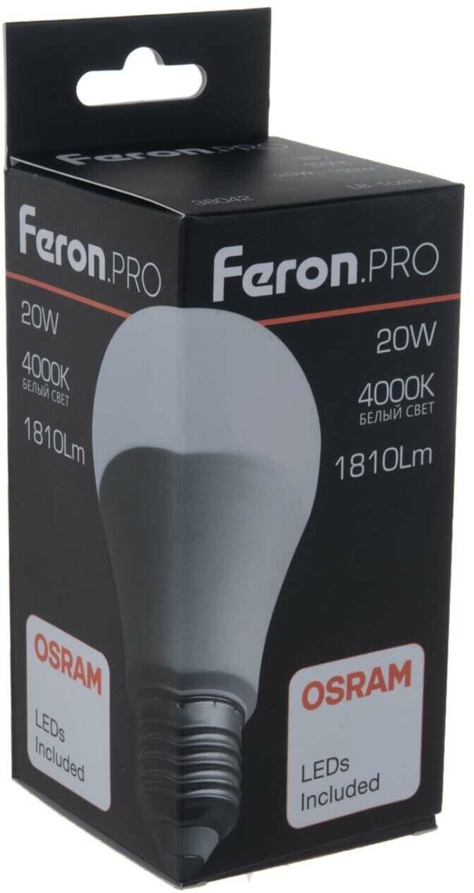Лампа светодиодная Feron LB-1020 38042, E27, A65, 20 Вт, 4000 К - фотография № 6
