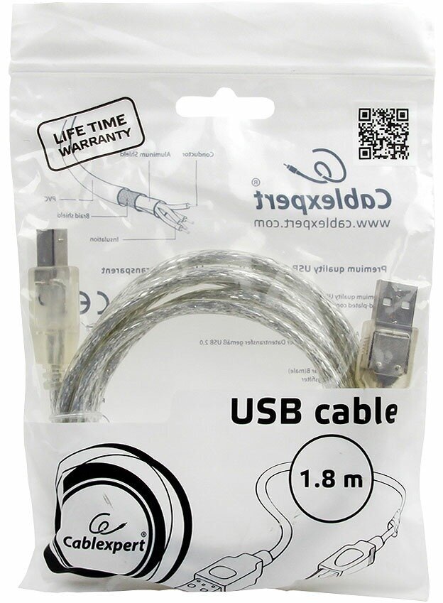 Кабель Cablexpert USB-A - USB-B (CCF-USB2-AMBM-TR-6), 1.8 м, 1 шт., бесцветный Gembird - фото №7