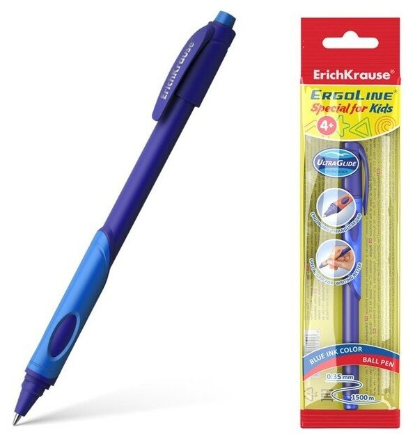 Ручка шариковая ErichKrause ErgoLine Kids, узел 0.7 мм, грип, чернила синие 9521505