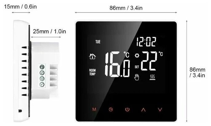 Терморегулятор для теплого пола (программируемый, сенсорный, 16А, 220 В) - фотография № 2