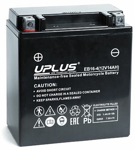 Аккумулятор мото UPLUS AGM EB16-4 14Ah 230A прямая полярность (YTX16) 150х87х161