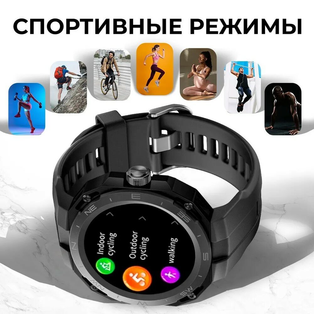 Умные часы мужские, умные часы спортивные круглые, умные часы для телефона, GPS, bluetooth, сенсорный экран, черный — фото 5