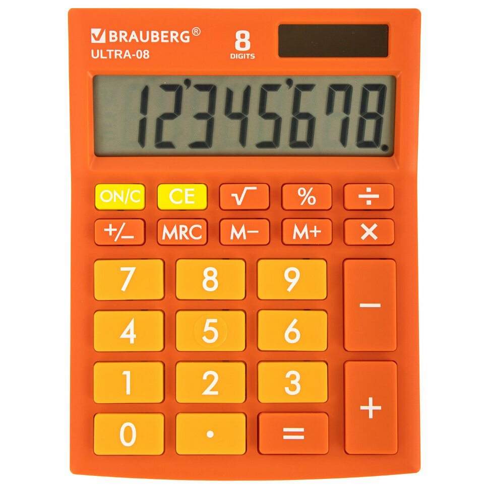 Калькулятор настольный BRAUBERG ULTRA-08-RG компактный (154x115 мм) 8 разрядов двойное питание оранжевый 250511 250511