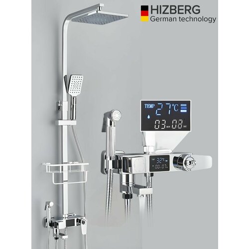 Душевая система Wergrauf 4HP-20T с тропическим душем и термостатом цвет хром