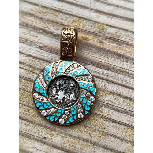 Подвеска ЮВЕЛИЯ Петр и Феврония, серебро, 925 проба, золочение, эмаль, фианит