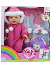 Пупс кукла для девочки с аксессуарами пьет и писает в розовом костюме 35 см, малыш в подарок для ребенка