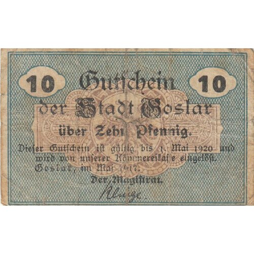Германия (Германская Империя) Гослар 10 пфеннигов 1917 г. (5) 10 пфеннигов 1950 германия фрг f из оборота