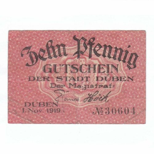 Германия (Веймарская Республика) Дубен 10 пфеннигов 1919 г. (2) монета германия 10 пфеннигов 1919 год