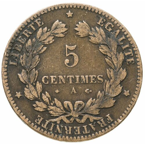 (1876) Монета Франция 1876 год 5 сантимов Марианна Бронза VF