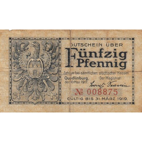 марки 1917 1920 г германия набор Германия (Германская Империя) Кведлинбург 50 пфеннигов 1917 г.