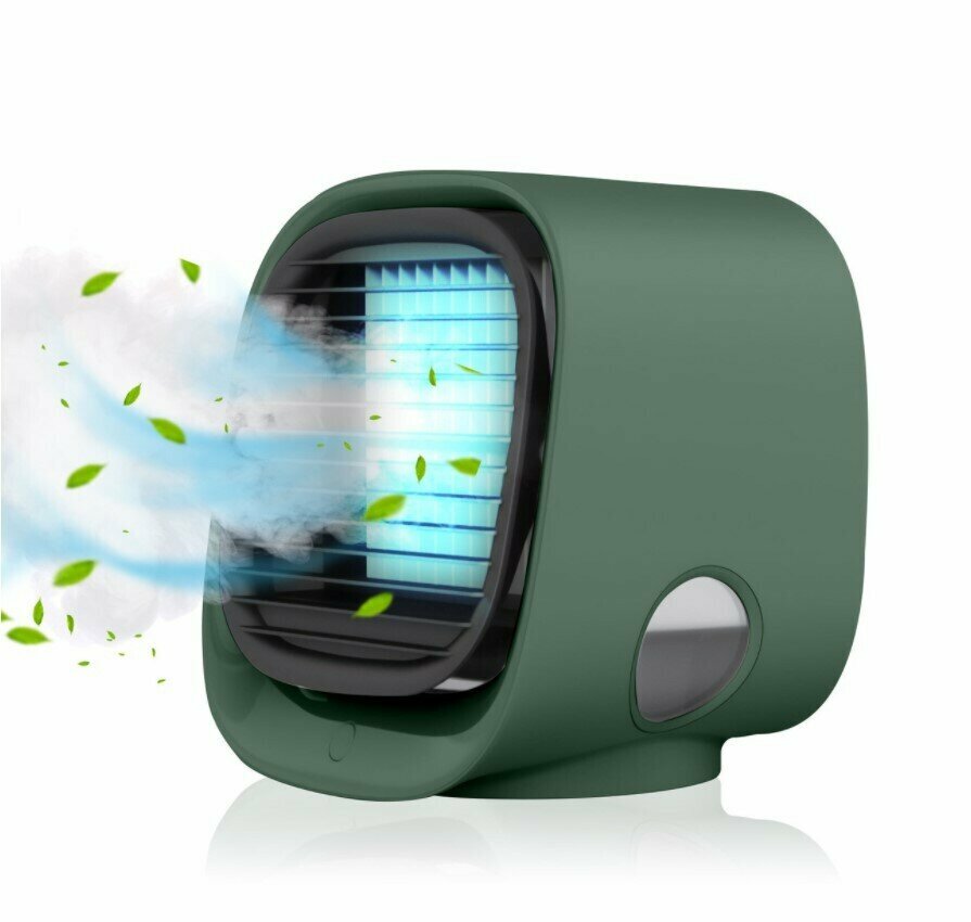 Портативный кондиционер Air Cooler 3 в 1, очиститель и увлажнитель воздуха, 3 режима охлаждения, функция ночника с LED подсветкой зеленый - фотография № 2