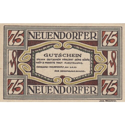 Германия (Веймарская Республика) Кобленц-Нойдендорф 75 пфеннигов 1921 г.