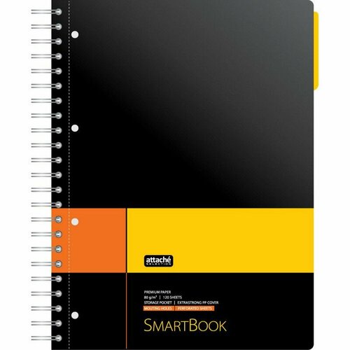 Тетрадь SMARTBOOK А4 120л. клетка, спир, микроп, разд, карм, жел-оран тетрадь тетрадь smartbook а4 120л клетка спир микроп разд карм жел оран