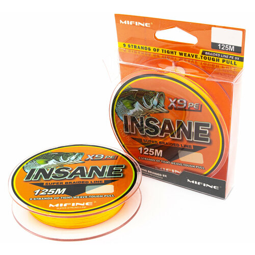 Шнур Mifine INSANE X9 PE 125м Orange 0.18мм 19.2кг