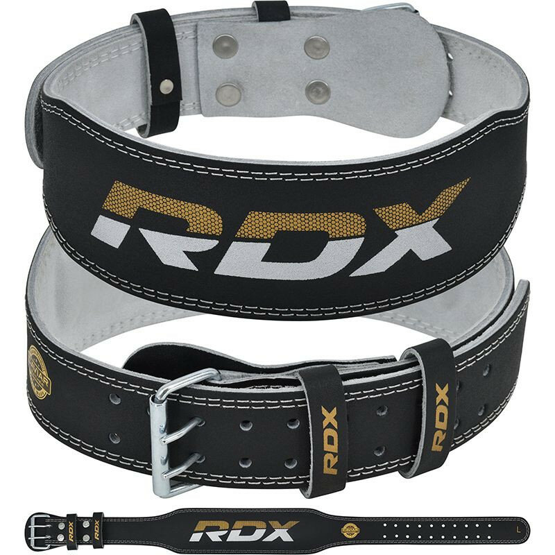 Пояс для тяжелой атлетики RDX 4" Leather XL, черный, золотой