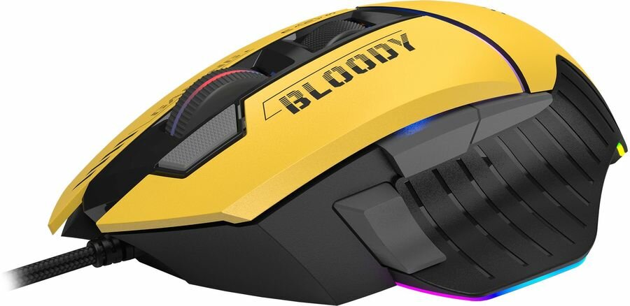 Мышь A4TECH Bloody W95 Max Sports, игровая, оптическая, проводная, USB, желтый и серый [w95 max sports lime]