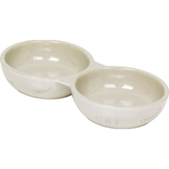 фото Миска керамическая NOBBY PET NOBBY CAT 260 мл 22 см x 11,5 см x 3,5 см двойная белая с принтом
