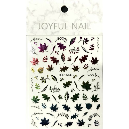 Наклейки для дизайна ногтей JOYFUL NAIL - листья растений разноцветные, 1 упаковка