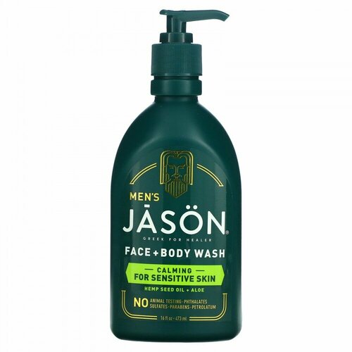 Jason Natural, Men' s, Face + Body Wash, Hemp Seed Oil + Aloe, 16 fl oz (473 ml)