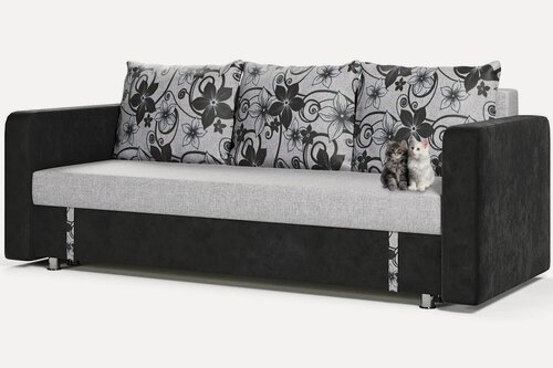 Изображение товара Диван-кровать Каприз еврокнижка, серая рогожка/черный вельвет