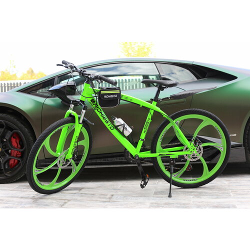 фото Велосипед richiesto 24 колёса литые алюминиевые диски горный взрослый подростковый детский спортивный, салатовый