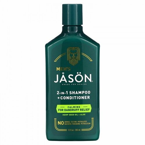Jason Natural, Men' s, 2-In-1 Shampoo + Conditioner, For Dandruff Relief, Hemp Seed Oil + Aloe , 12 fl oz (355 ml)