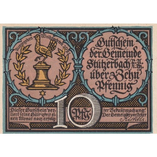 Германия (Веймарская Республика) Штютцербах 10 пфеннигов 1921 г. германия веймарская республика штютцербах 50 пфеннигов 1921 г 1