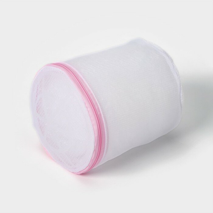 Мешок для стирки белья с диском Доляна 15×15×19 см мелкая сетка цвет белый