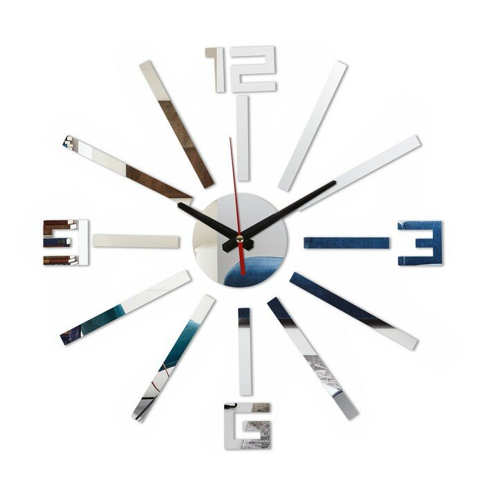 Часы-наклейка, серия: DIY, "Лучи", плавный ход, d-40 см, серебро 9605263
