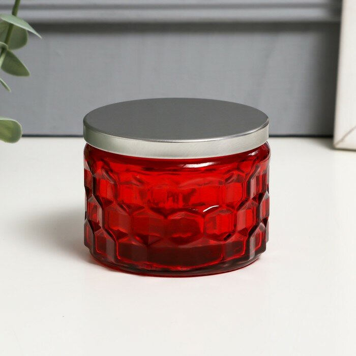 фото Банка для свечей стекло с крышкой "Соты" красная 5х7х7 см, микс 9107520