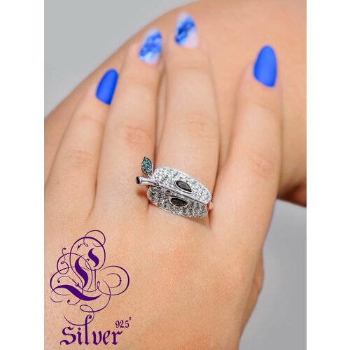 Кольцо L-Silver, серебро, 925 проба, родирование, кварц синтетический, фианит, размер 16, черный, серебряный