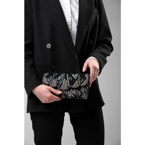 Сумка клатч PLOOM, фактура зернистая, черная