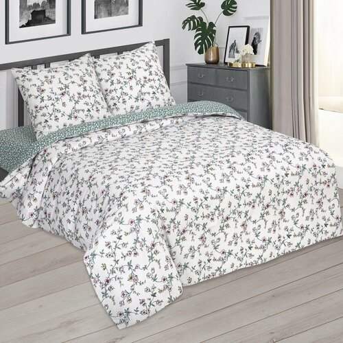 Постельное белье Евростандарт Поплин (70х70 2 шт) "Дивный сад арт. 914" зеленый, белый, зеленый, размер евростандарт