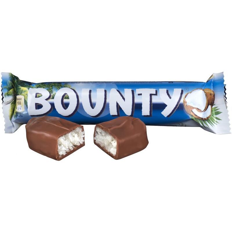 Батончик Bounty с нежной мякотью кокоса, коробка, 55 г, 32 шт.