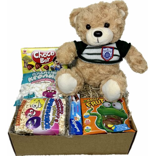 Детский подарок для девочки, мальчика, мягкая игрушка Медведь-мишка 30 см, сладости, шоколад, мармелад