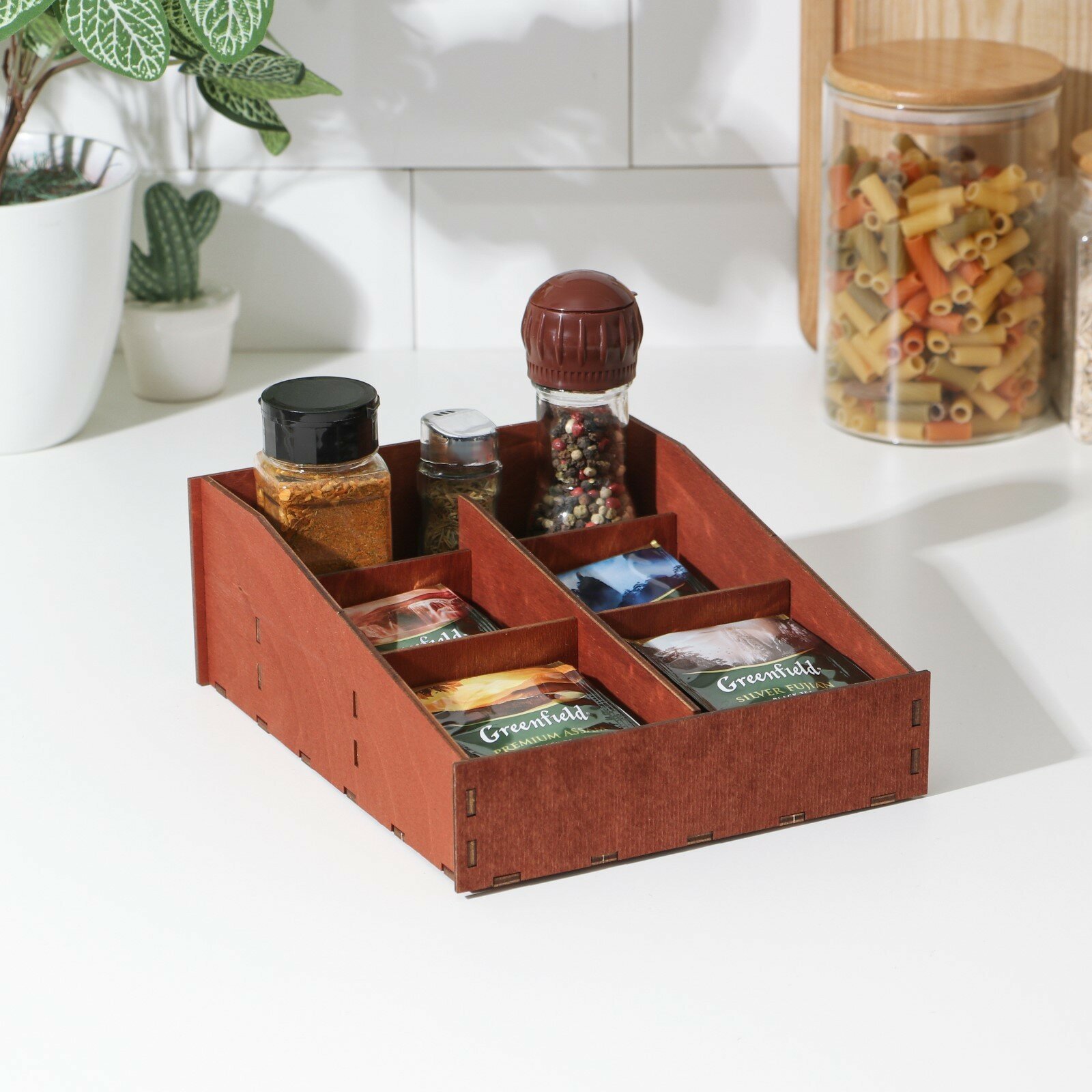 Органайзер для чая и кухонных принадлежностей, 22×19×8 см, цвет мокко