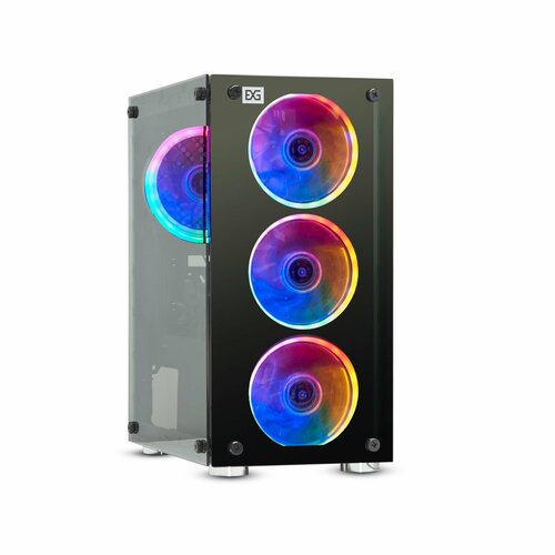 Корпус Minitower ExeGate Mistery X2 (mATX, без БП, 2*USB+1*USB3.0, аудио, черный, 4 вент. 12см с RGB подсветкой, боковая панель - закаленное стекло) EX294382RUS