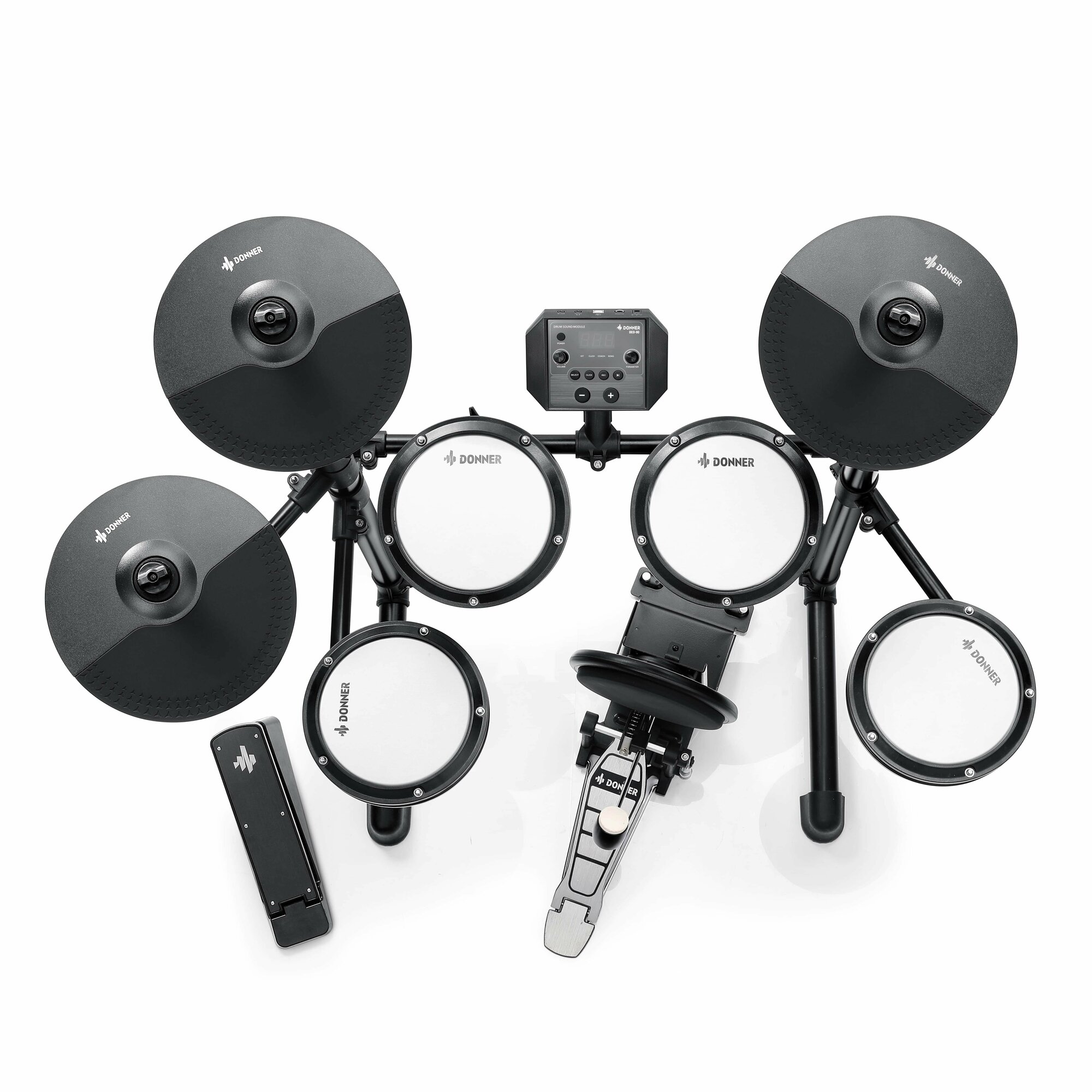 DONNER DED-80P Electric Drum Set 5 Drums 3 Cymbals электронная ударная установка (5 пэдов барабанов, 3 пэда тарелок, стул для ба — фото 1