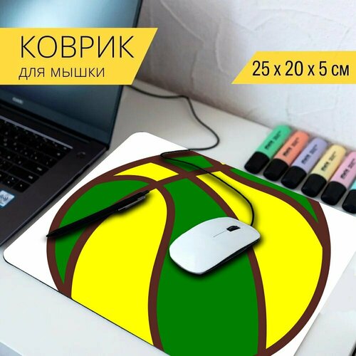 Коврик для мыши с принтом Мяч, баскетбол, спорт 25x20см.