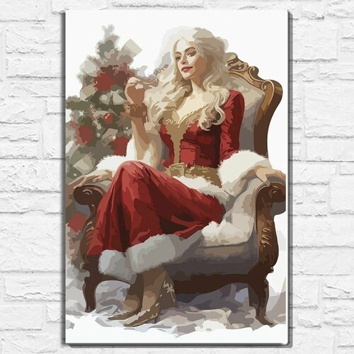 Картина по номерам на холсте новый год рождеством (зима, девушка, елка, эстетика) - 12848 40х60