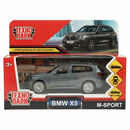 Машина металл BMW X5 M-SPORT 12 см, двери, багаж, инерц, мокрый асфальт, кор Технопарк