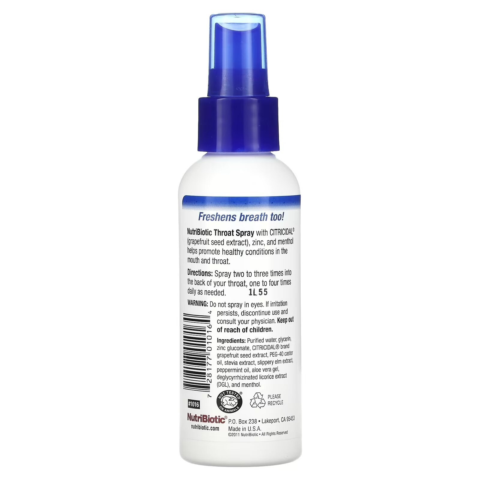 Антисептики Для Полости Рта И Горла NutriBiotic Throat Spray - Спрей для горла с экстрактом косточек грейпфрута, цинком и ментолом 118 мл