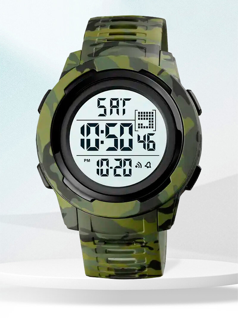 фото Мужские электронные спортивные с будильником и секундомером, водонепроницаемые, цвет army green/white