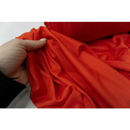 Ткань Трикотаж кулирка красно-оранжевый. Ткань для шитья