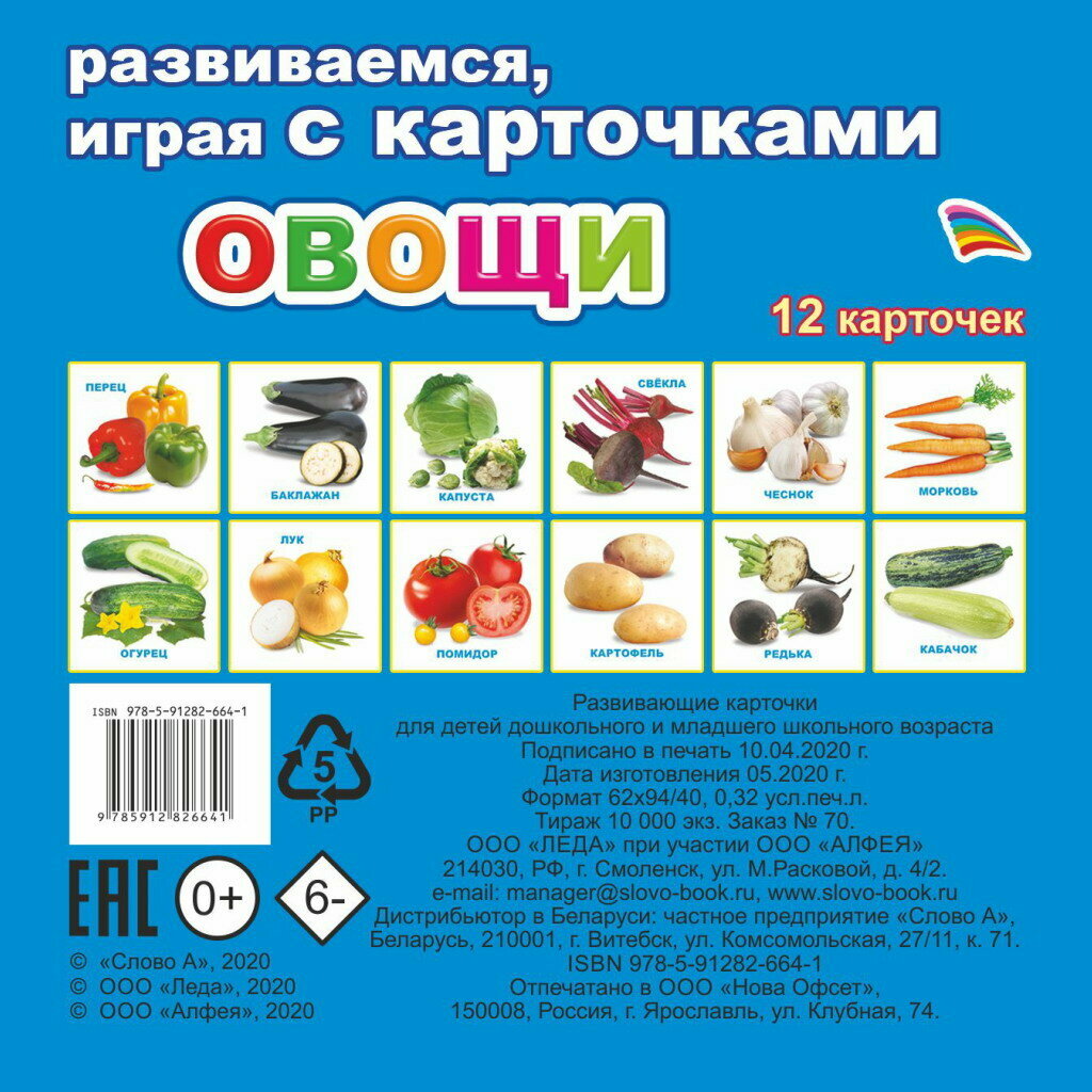 Карточки Алфея, обучающие Овощи Издательство Алфея - фото №5