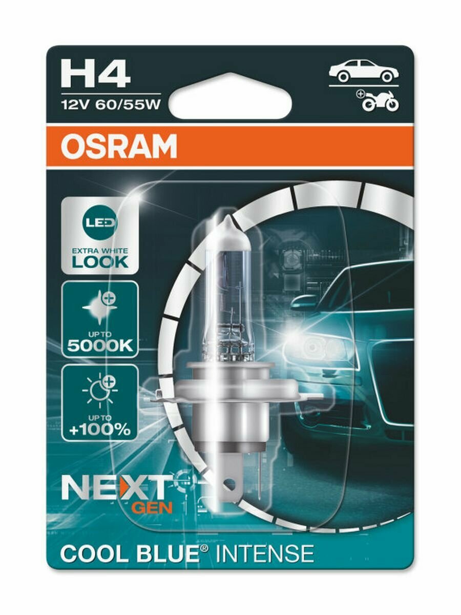 Галогенная лампа Osram H4 (60/55W 12V) Cool Blue Intense (Blister) 1шт, c QR-кодом подлинности, 64193CBN-01B